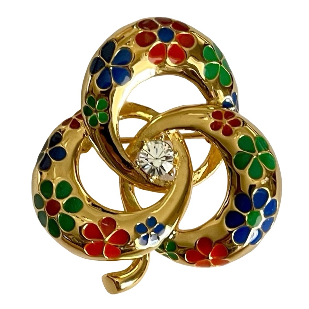Vintage Joan Rivers Gold Plated Floral Clover Brooch - Picture 2 of 6